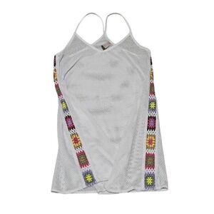 No Boundaries Swimsuit Cover Up Juniors XL White Colorful Crochet Boho Sheer